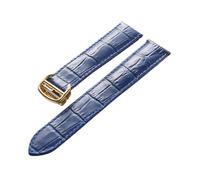 MENGXIU MENGKE Leder-Uhrenarmband, Erste Schicht, Rindsleder, Kompatibles Tank London-Uhrenarmband, Herren- Und Damenarmband-Zubehör(Blue gold buckle,15mm)