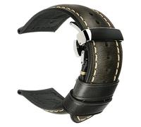 MENGXIU MENGKE Mode Unisex Kalbsleder Uhrenarmband 18mm 19mm 20mm 22mm 24mm 26mm Uhrenarmband Ölwachs Lederarmband Armband(Light Black S,24mm)