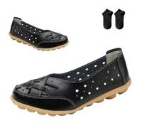 MENGYSM Orthopädische Halbschuhe aus atmungsaktivem Leder, lässige Damen-Schlupfschuhe mit weicher Sohle, modische Bootsschuhe mit geschlossener Zehenpartie