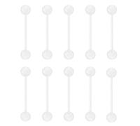 Menibeuty 10 Stück Plastik Zungenpiercing Brustwarzenpiercing Set, 14mm Transparent Plastiks Piercing Zunge Piercing Schmuck, Flexibel Acryl Plastik Piercings für Op (14G)