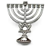 Menora Anstecknadel mit Davidstern, Chanukkah-Kandelaber-Brosche, Silber-Finish