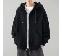Men's Black Full Zip Hoodie Solid Long Sleeve(Black L) | Full zip closure, solid black color, long sleeves, hooded neck, regular für fit for men