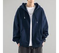 Men's Black Full Zip Hoodie Solid Long Sleeve(Dark Blue XXL) | Full zip closure, solid black color, long sleeves, hooded neck, regular für fit for men