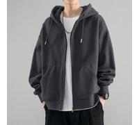Men's Black Full Zip Hoodie Solid Long Sleeve(Dark Grey XXL) | Full zip closure, solid black color, long sleeves, hooded neck, regular für fit for men