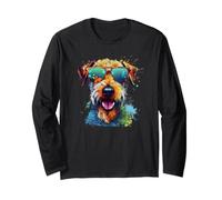 Mens Colorful Paint Splash Pop Art Airedale Terrier Lover Langarmshirt