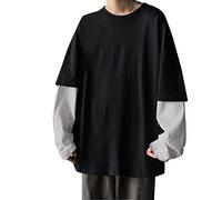 Mens Fashion Casual Simple Zweiteiler Pullover Rundhals T-Shirt Top Bottoming Shirt Herren Tischort