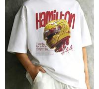 Men's Graphic T-Shirt, F1 Hamilton Helmet Design, 100% Cotton Loose Fit, Summer Streetwear. Comfortable for Daily Wear, Ideal Gift for Motorsport Enth