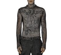 Mens Hollow Out Langarm-Mesh-T-Shirt Atmungsaktives Mesh-Basisschicht-T-Shirt Modisches männliches Kapuzenhemd Shirts Herren