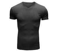 Men's Ice Silk V-Neck Slim Short Sleeve Sports Solid Color Fitness T-Shirt Jacket Jacquard Top (Schwarz 1 PC,M)