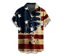 Mens Independence Day Flag 3D Digitaldruck Personalisiertes Mode Knopf T Shirt Shirt Kurzarm Shirt Top Hawaii Hemd Männer Langarm