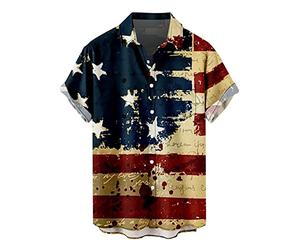 Mens Independence Day Flag 3D Digitaldruck Personalisiertes Mode Knopf T Shirt Shirt Kurzarm Shirt Top Hawaii Hemd Männer Langarm