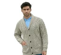 Men's Irish Aran Cable Knitted Button Cardigan Oatmeal