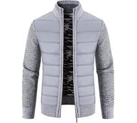 Men's Knitted Cardigan Sweater Loose Fit Knitted Long Sleeve Crew-Neck Sweater Collared Thermal Sweaters (Light Grey,2XL)