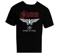 Men's Loose Short Sleeve Black Music Band T Shirt Saxon Wheels of Steel T-Shirt Black XL