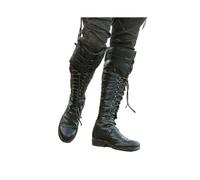 Men's Medieval Knee High Boots Cross Strap Lace Up Shoes Flat Cool Moto Boots