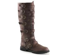 Mens Mid-Calf Stiefel mit 7 Schnalle Knielänge Schnürsenkel UP Schuhe Renaissance Mittelalter Cosplay Stiefel für Bühne Performance Requisiten,Braun,41