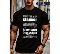 Men's Premium Caretaker T-Shirt - Black Geometric Print Casual Tee with German Text Design, Machine Washable Regular Fit Short Sleeve, Ideal Housekeep