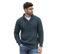 Men's Soft Irish Cable Knit Shawl Collar Jumper Peacock
