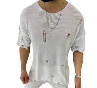Men's solid Colour Half-Sleeve Short-Sleeved Knitted Shirt Men's Fashion Casual Slim Round Neck Short-Sleeved Knitted Shirt Men's Broken Hollow Short-Sleeved Knitted Shirt