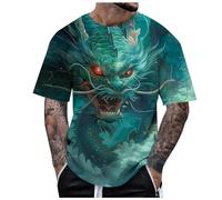 Mens Summer Dragon T-Shirt Short Sleeve Animal Graphic Shirt Wrist Watch Old (Z-2-Mint Green, XXL)