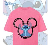 Men's summer short-sleeved T-shirt featuring graphic prints of Disney's Stitch and Mickey Mouse; made from pure cotton, offering a stylish, casual loo
