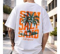 Men's Sun Salt Sand Palm Tree Graphic T-Shirt, 100% Cotton Summer Resort Style Casual Streetwear Tee, Great Gift Idea