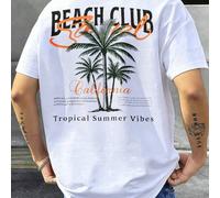 Men's T-Shirt, California Palm Tree Tropical Print, 100% Cotton, Loose Fit. Casual Summer Top for Daily Wear, Vacation & Beach Club, Stylish Summer Vi
