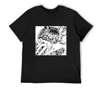 Men's T-Shirt My Cute Cat Tomie Junji Ito Vintage Cotton Tees Short Sleeve Manga T Shirt Crewneck Tops Black L