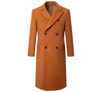 Men's Trench Coat Notch Lapel Double Breasted Peacoat Wool Blend Casual Long Overcoat