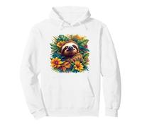 Mens Womens Kids Funny Design Tropical Flowers Sloth Lover Pullover Hoodie, Unisex für Erwachsene, Weiß, M