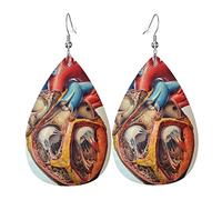 Menschliche Anatomie Herz Diagramm Wassertropfen geformte Leder Ohrringe Doppelseitige Leder Ohrringe Frauen Mode Ohrringe, Einheitsgröße, Kunstleder