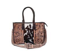 Merbaa Damen-Handtasche aus bedrucktem Leder mit verstellbarem, abnehmbarem Riemen | Massagier-Handtasche aus Leder | Geldbörse | seitliche Schultertasche, Braun, Large