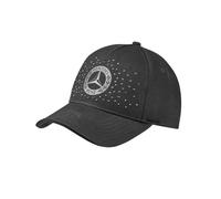 Mercedes-Benz Damen 5-Panel Baseball Cap, Schwarz, Verstellbar, Bio-Baumwolle, Kristallstein-Verzierung, Goldene Details