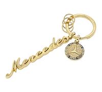 Mercedes-Benz Schlüsselanhänger | Mercedes Classic Schriftzug | goldfarben/blau | Edelstahl