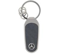 Mercedes-Benz Schlüsselanhänger mit Holz-Zierteil, Unisex, Anthrazit/Silber, Edelstahl mit Eschenholz-Einleger, Mercedes Stern Design, 13,7 cm