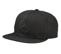 Mercedes-Benz Unisex Flat Brim Cap, Schwarz, Größenverstellbar, Bio-Baumwolle, Alltag, Fischgrätmuster mit Mercedes Stern, Snapback-Verschluss