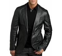MERCH ATTIRE Herren-Lederblazer, Lammfell, Büro, Business, Sport, Mantel mit zwei Knöpfen, Schwarz - Blazer mit zwei Knöpfen, M