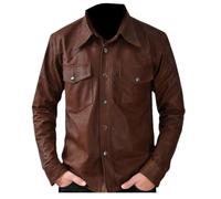 MERCH ATTIRE Herren-Lederhemd, Westernhemd, Knopfleiste, Reißverschluss, große Kollektion, Braun: Leder, XL