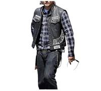 MERCH ATTIRE SOA Herren Lederweste mit Skelett-Design, Biker, Motorrad, Jax Teller Club, Moto-Cosplay-Weste, Kunstleder - Lederweste, L