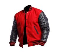 MERCH ATTIRE Varsity Herren-Bomberjacke, Letterman, Lederärmel, High School, Baseball, College-Jacke, Stil 3: Rot und Schwarz, S