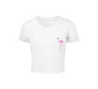 Merchcode Damen Mp0007332-ladies Flamingo Cropped Tee T-Shirt, Weiß, S EU
