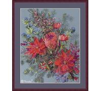 Merejka K-272 Counted Cross Stitch Kit "Christmas Arrangement" - Zweigart Aida 16 Blue-Grey Fabric, DMC Threads, John James Needle & Fantastitch Digital Pattern - Finished Size 30 × 42 cm