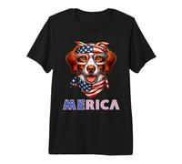Merica Bretagne Cute Dog Amerikanische Flagge Patriotische 4. Juli Premium T-Shirt