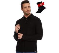 MERINNOVATION Langärmeliges Poloshirt aus Merinowolle für Herren, 100 % Merinowolle, Piqué, feuchtigkeitsableitend, Schwarz, XL