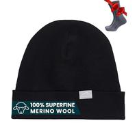 Merino.tech 100% Merino Mütze - Unisex Beanie aus Merinowolle - Warm, Weich & Atmungsaktiv für Herren und Damen (Black, Large-XLarge)