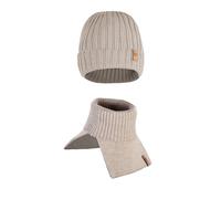 Merino Wollmütze und Halswärmer Kinder Set Herbst und Winter Warm Mütze Weich Atmungsaktiv Baby Beanie und Schal Alternative für Kleinkinder und Kinder (Beige, 4-7 Jahre)