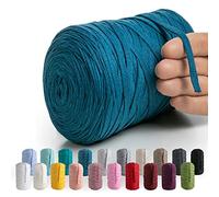 MeriWoolArt® 4er Set Baumwollgarn - Makramee Textilgarn zum Häkeln und Stricken, T-Shirt Bandgarn, 10mm dick, je 150m (600m gesamt), recyceltes Baumwollband mit Viskose (Meer)
