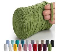 MeriWoolArt® 4er Set Baumwollgarn - Makramee Textilgarn zum Häkeln und Stricken, T-Shirt Bandgarn, 10mm dick, je 150m (600m gesamt), recyceltes Baumwollband mit Viskose (Salbey)