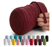 MeriWoolArt® 4er Set Baumwollgarn - Makramee Textilgarn zum Häkeln und Stricken, T-Shirt Bandgarn, 10mm dick, je 150m (600m gesamt), recyceltes Baumwollband mit Viskose (Burgunder)