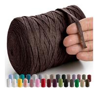 MeriWoolArt® 4er Set Baumwollgarn - Makramee Textilgarn zum Häkeln und Stricken, T-Shirt Bandgarn, 10mm dick, je 150m (600m gesamt), recyceltes Baumwollband mit Viskose (Braun)